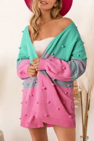 Rose Pompom Color Block Knit Open Front Cardigan (size: (US 8-10)M)