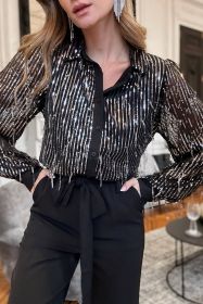 Black Sequin Tassel Button-Up Shirt (size: (US 4-6)S)