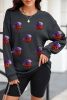 Black Sequined Halloween Pumpkin Ribbed Oversized Graphic Sweatshirt