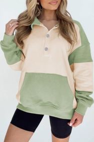 Laurel Green Colorblock Patchwork Buttoned Collar Kangaroo Pocket Sweatshirt (size: (US 4-6)S)
