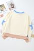 Beige Star Patchwork Exposed Seam Oversized Sweatshirt