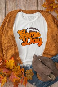 White Chenille Game Day Rugby Football Pattern Crewneck T Shirt (size: (US 8-10)M)