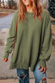 Green Plain Drop Shoulder Ribbed Trim Oversized Sweatshirt (size: (US 28-30)4XL)