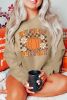 Khaki Floral Checkered Pumpkin Graphic Sweatshirt