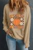 Khaki Floral Checkered Pumpkin Graphic Sweatshirt