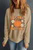 Khaki Floral Checkered Pumpkin Graphic Sweatshirt