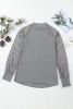 Gray Basic Crew Neck Dressy Striped Mesh Long Sleeve Top