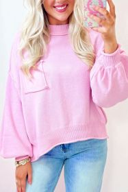 Pink Solid Color Pocket  Bishop Sleeve Knit Sweater (size: (US 4-6)S)