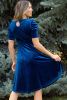 Sail Blue Velvet Ruched Short Sleeve Pocketed Midi Dress