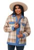 Light Beige Plaid Patchwork Flap Pocket Button Up Shacket
