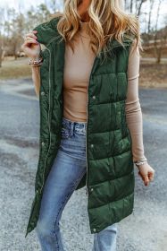 Green Hooded Pocketed Quilted Long Vest Coat (size: (US 8-10)M)