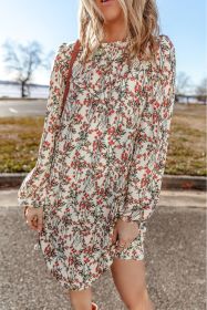 White Floral Printed Long Sleeve Mini Dress (size: (US 4-6)S)