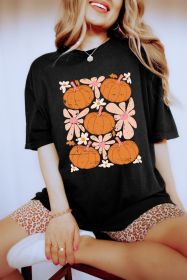 Black Pumpkin Flower Square Graphic Tee (size: (US 8-10)M)