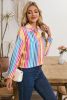 Colorful Striped Patch Pocket Long Sleeve Shirt
