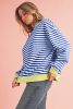 Blue Stripe Contrast Edge Cross Seam Oversized Pullover