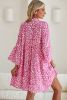 Bright Pink Leopard Print Flounce Sleeve Mini Dress