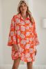Red Floral Print Lapel Collar Loose Shirt Mini Dress