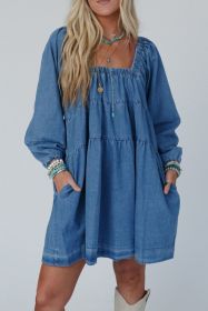 Dusk Blue Side Pockets Loose Fit Denim Mini Dress (size: (US 4-6)S)