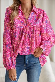 Bonbon Abstract Print Loose Fit Collared V Neck Babydoll Blouse (size: (US 8-10)M)
