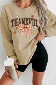 Parchment THANKFUL Leopard Bow Fall Vibe Graphic Sweatshirt (size: (US 12-14)L)