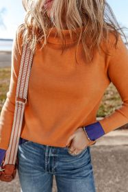 Straw Yellow Color Contrast Edge Mock Neck Slim Fit Sweater (size: (US 4-6)S)