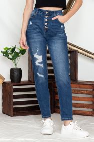 Blue Distressed Button Fly High Waist Skinny Jeans (size: 14)
