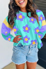 Sky Blue Floral Color Block Long Sleeve Top (size: (US 4-6)S)