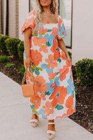 Orange Plus Size Floral Print Square Neck Maxi Dress (size: (US 18W-20W)2X)