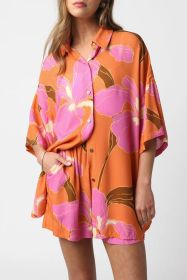 Russet Orange Floral Print Loose Shirt and Shorts Set (size: (US 4-6)S)