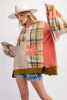 Multicolor Plaid Flower Patchwork Waffle Drop Shoulder Loose Top