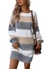 Gray Stripe Color Block Bubble Sleeve Drop Shoulder Sweater Dress