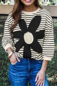 Black White Striped 60s Flower 3/4 Sleeve Top (size: (US 4-6)S)