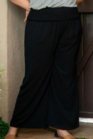 Black Shirred High Waist Plus Size Wide Leg Pants (size: (US 22W-24W)3X)