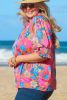 Rose Plus Size Floral Print Frill Neck Smocked Puff Sleeve Blouse