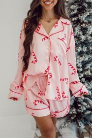 Pink Candy Cane Print Christmas Pajama Set (size: (US 8-10)M)