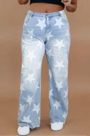 Beau Blue High Waist Star Pattern Plus Size Jeans (size: (US 22W-24W)3X)