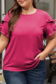 Bright Pink Ruffled Short Sleeve Plus Size Top (size: (US 22W-24W)3X)