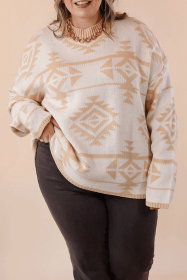 Apricot Plus Size Geometric Print Drop Sleeve Sweater (size: (US 22W-24W)3X)