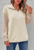 Beige Half Zip Textured Sleeve Drop Shoulder Sweatshirt