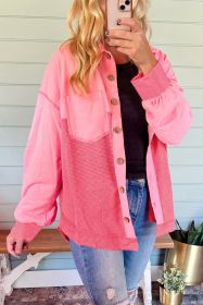 Peach Blossom Two Tone Contrast Waffle Knit Button Loose Shacket (size: (US 8-10)M)
