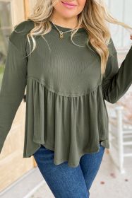 Mist Green Plus Size Thermal Knitted Babydoll Flare Top (size: (US 22W-24W)3X)