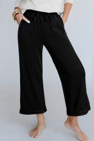 Black Mineral Wash Exposed Seam Wide Leg Pants (size: (US 4-6)S)
