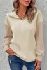 Beige Half Zip Textured Sleeve Drop Shoulder Sweatshirt