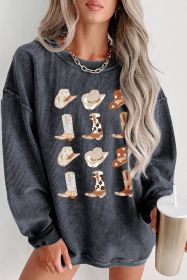 Gray Boots & Cowboyhat Graphic Corded Sweatshirt (size: (US 8-10)M)