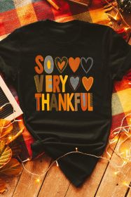 Black So Very Thankful Heart Printed Crewneck Thanksgiving T Shirt (size: (US 8-10)M)