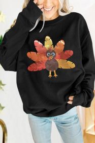 Black Leafy Turkey Graphic Crewneck Thanksgiving Sweatshirt (size: (US 8-10)M)