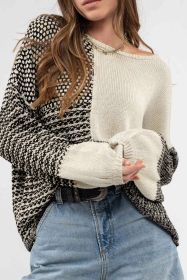 Black Patchwork Tie Back Drop Shoulder Knit Sweater (size: (US 4-6)S)