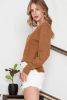 Brown U Neck Textured Long Sleeve Top