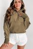 Brown Quarter Zip Stand Neck Kangaroo Pocket Sweatshirt
