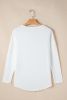 Plain White Solid Color Casual V Neck Long Sleeve Knit Top